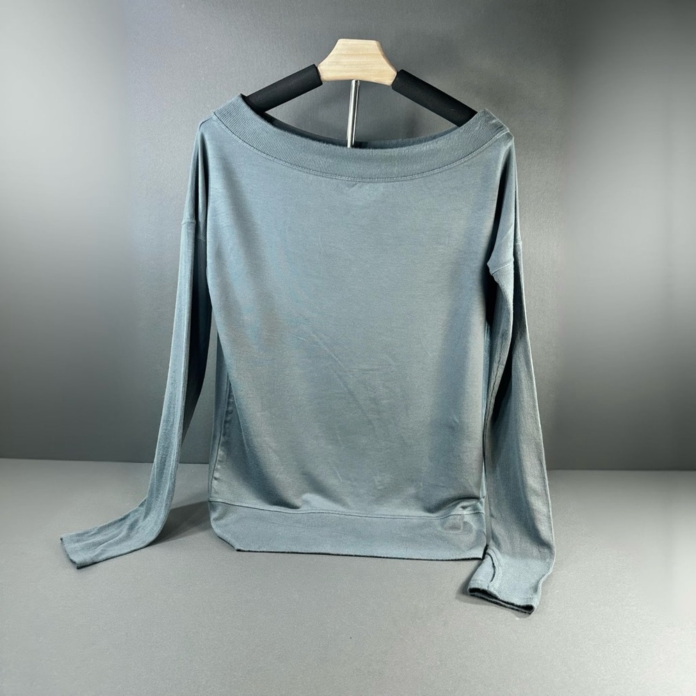 Athleta Studio Barre Slate Gray/Green Long Sleeve Top Small soft Modal.